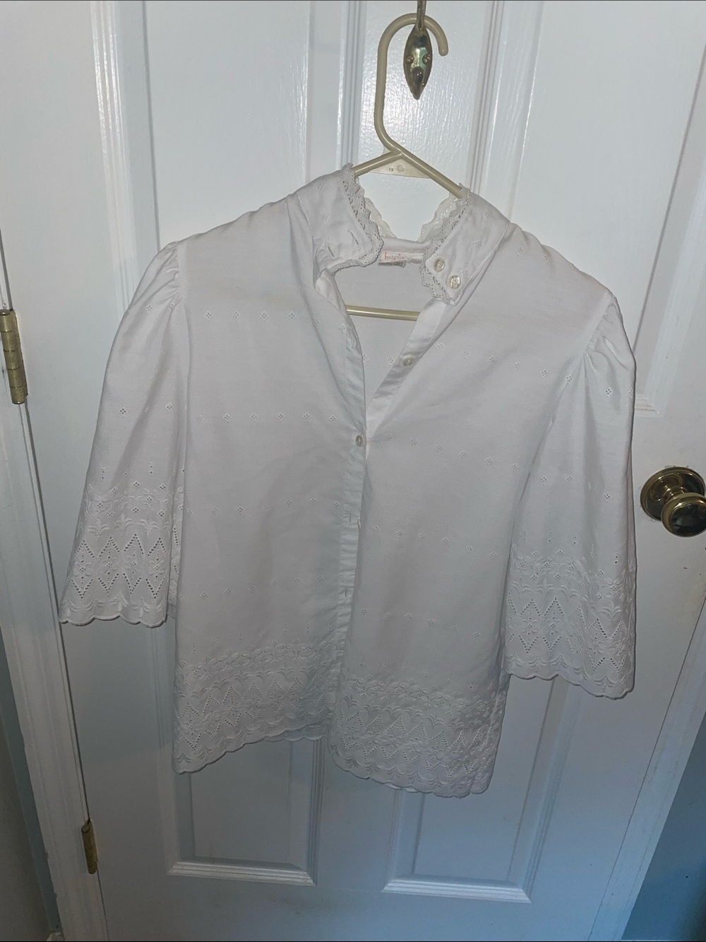Vintage White Embroidered and Lace Cotton Button-Front Top
